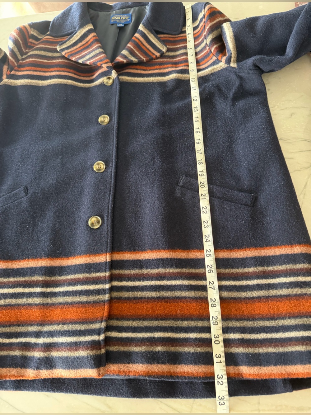Women’s PENDLETON Arroyo Pea Jacket-Southwest Sunset Striping Along Hem-Blue-2XL - Picture 7 of 8